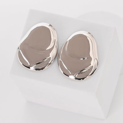 Irregular Oval Polished Hammered Earrings