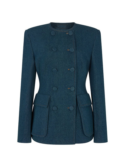 Double Breasted Denim Blazer Flared Jeans Set