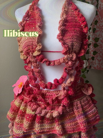 Crochet Hangneck Top And Mini Skirt Set