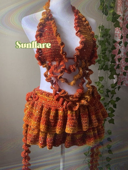 Crochet Hangneck Top And Mini Skirt Set