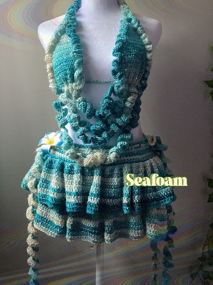 Crochet Hangneck Top And Mini Skirt Set