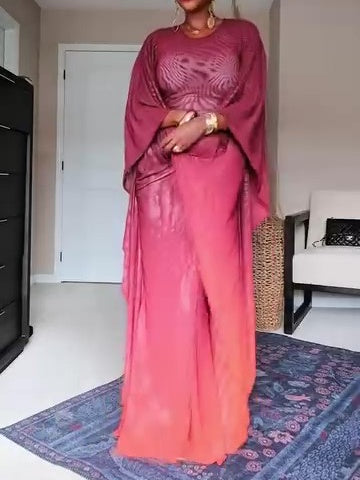 Large Cuffed Round Neck Evening Dress