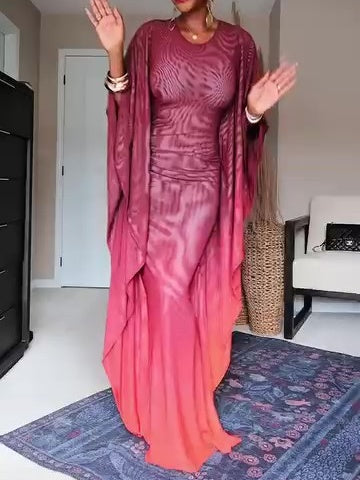 Large Cuffed Round Neck Evening Dress