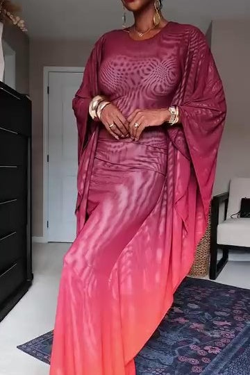 Large Cuffed Round Neck Evening Dress