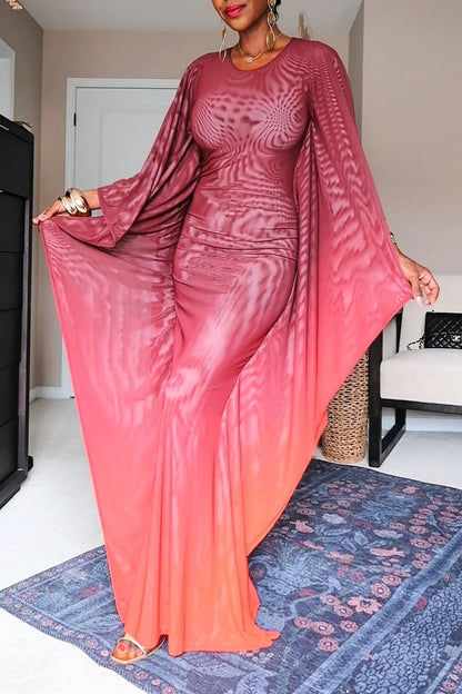 Large Cuffed Round Neck Evening Dress