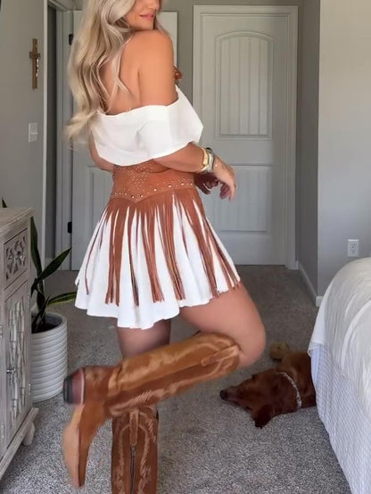 Leather Heart Tassel Skirt Belt