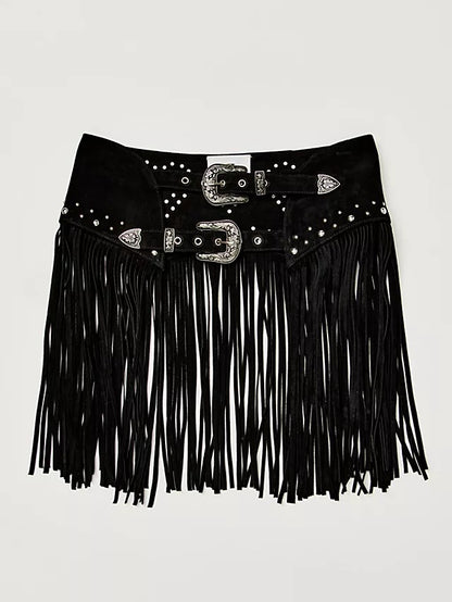 Leather Heart Tassel Skirt Belt