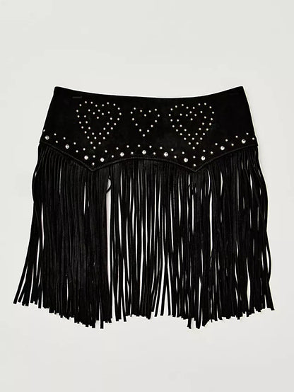 Leather Heart Tassel Skirt Belt