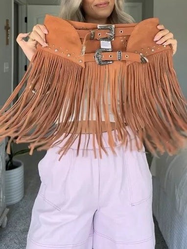 Leather Heart Tassel Skirt Belt