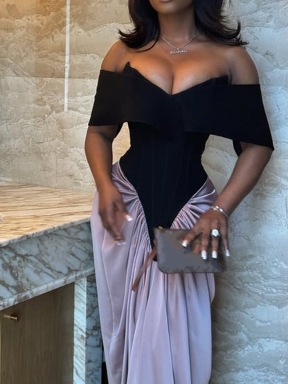 Bat Short Sleeve Spliced Solid Colour Dress