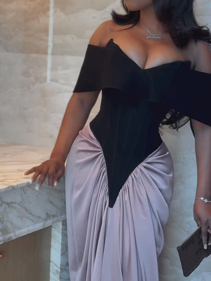 Bat Short Sleeve Spliced Solid Colour Dress