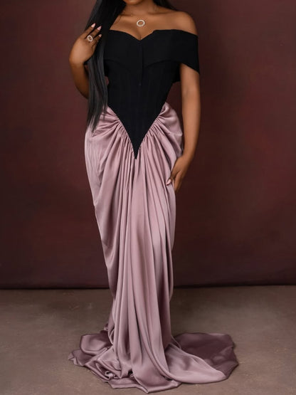 Bat Short Sleeve Spliced Solid Colour Dress