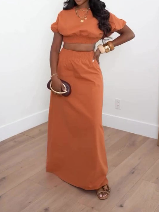 Crop Top Low Rise Maxi Skirt Two Piece Set