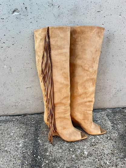Western Cowboy Suede Fringe Boots