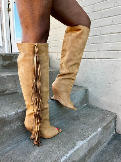 Western Cowboy Suede Fringe Boots
