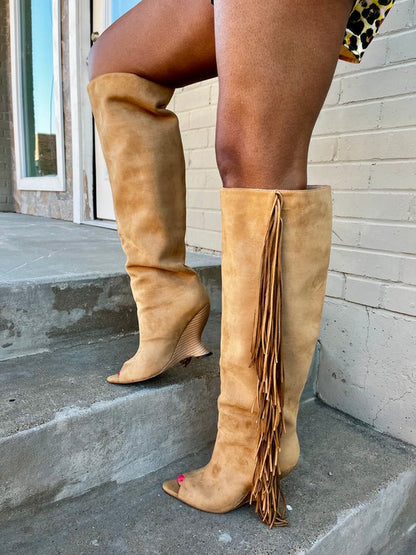 Western Cowboy Suede Fringe Boots
