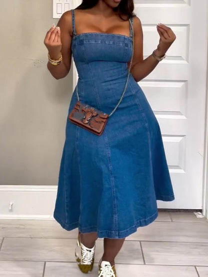 Classic Denim Halter Dress