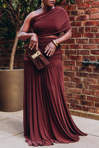 Sleeveless One-shoulder Waist-baring Maxi Dress