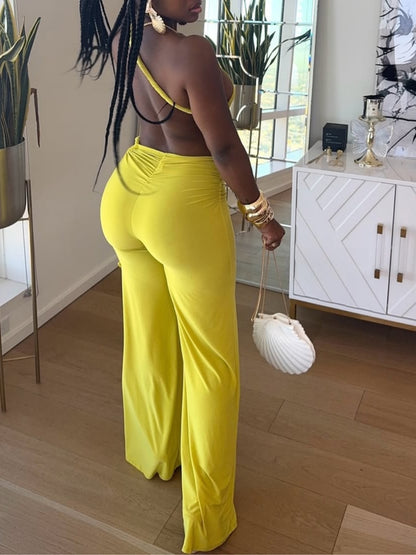 One Shoulder Backless Wide Leg Jumpsuit