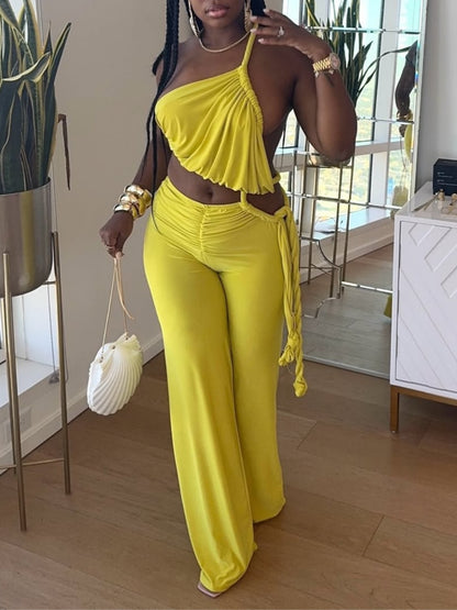 One Shoulder Backless Wide Leg Jumpsuit