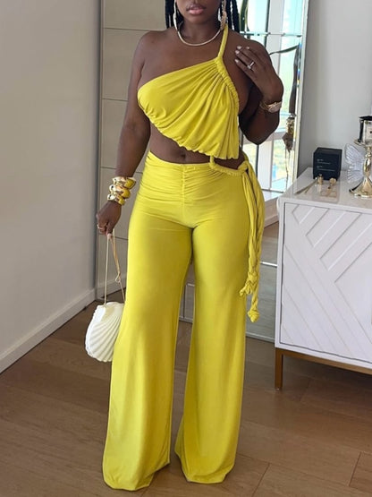 One Shoulder Backless Wide Leg Jumpsuit