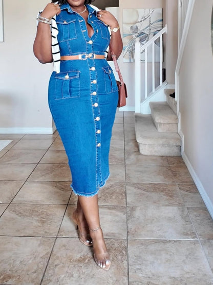 Sleeveless Button-Down Denim Shirt Dress