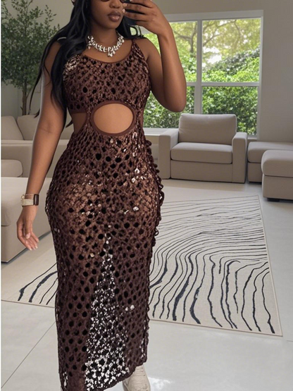 Knitted Hollow Sequin Beach Dress