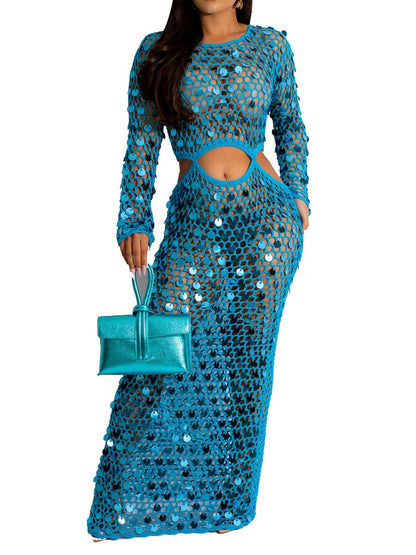Knitted Hollow Sequin Beach Dress