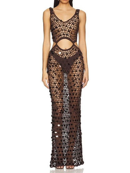 Knitted Hollow Sequin Beach Dress