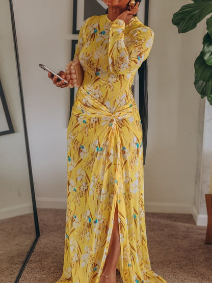 Round Neck Mesh Side Split Maxi Dress