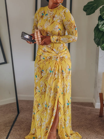 Round Neck Mesh Side Split Maxi Dress