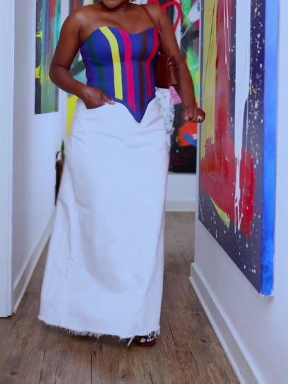 Striped Denim Corset Top