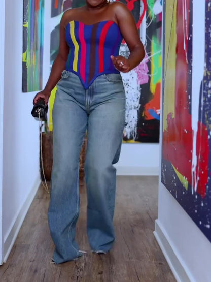 Striped Denim Corset Top