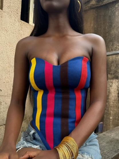 Striped Denim Corset Top