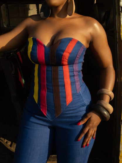 Striped Denim Corset Top