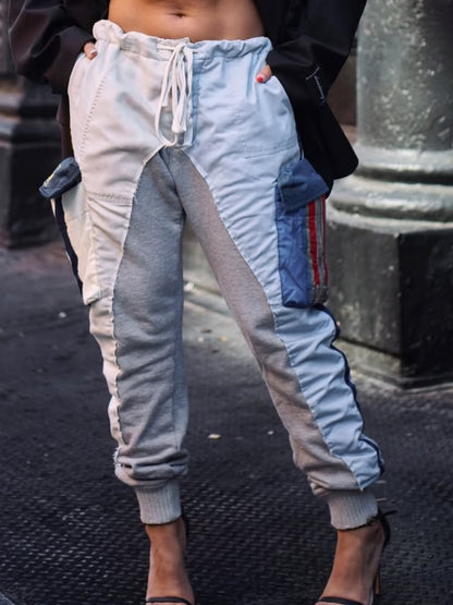 Large Pocket Drawstring Lace-Up Cargo Pants