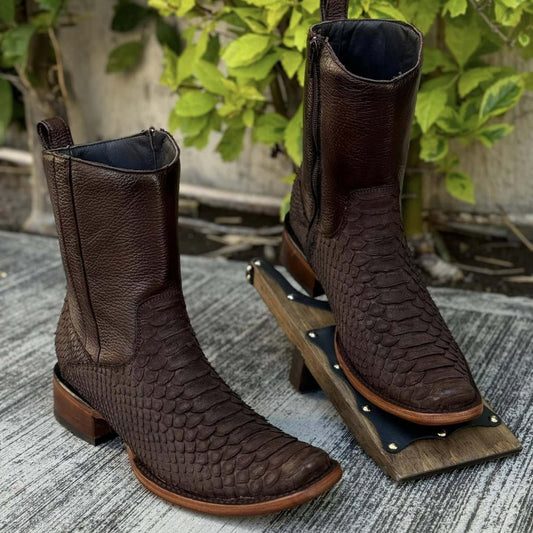 Men's Crocodile Square Toe Snake Print Western Cowboy Boots
