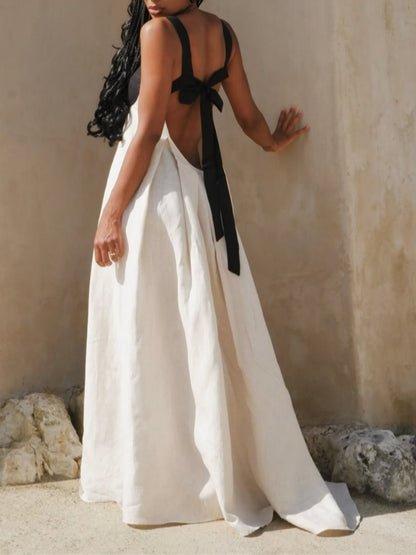 Backless Lace-Up Maxi Dress