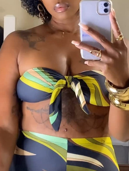 Sexy Contrast Print Top And Pants Set