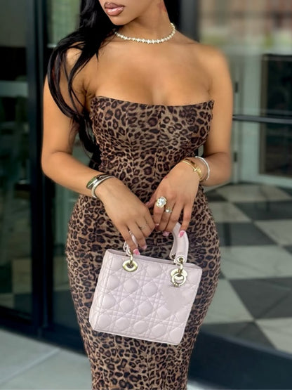 Sexy Leopard Print Strapless Dress