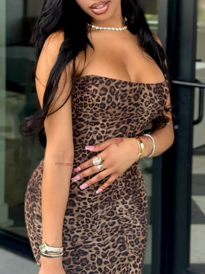 Sexy Leopard Print Strapless Dress