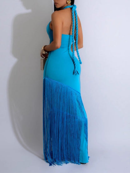 Sexy Backless Tassel Bodycon Maxi Dress