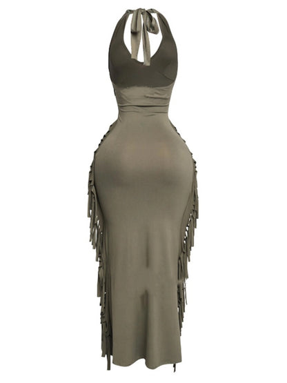 Elegant Layered Ruffle Backless Halter Dress