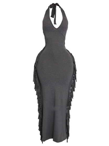 Elegant Layered Ruffle Backless Halter Dress