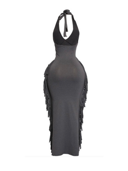 Elegant Layered Ruffle Backless Halter Dress