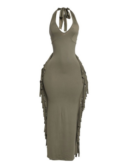 Elegant Layered Ruffle Backless Halter Dress