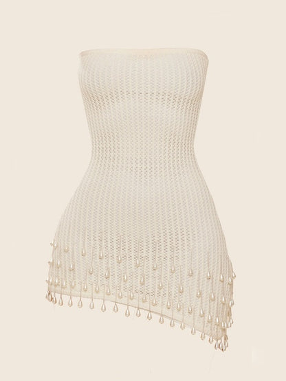 Bandeau knitted asymmetric mini dress