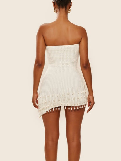 Bandeau knitted asymmetric mini dress