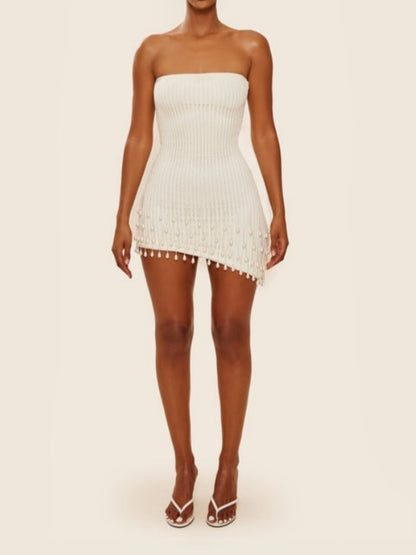 Bandeau knitted asymmetric mini dress