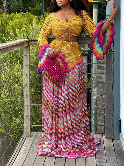 Beaded Crochet Two Pieces Dress